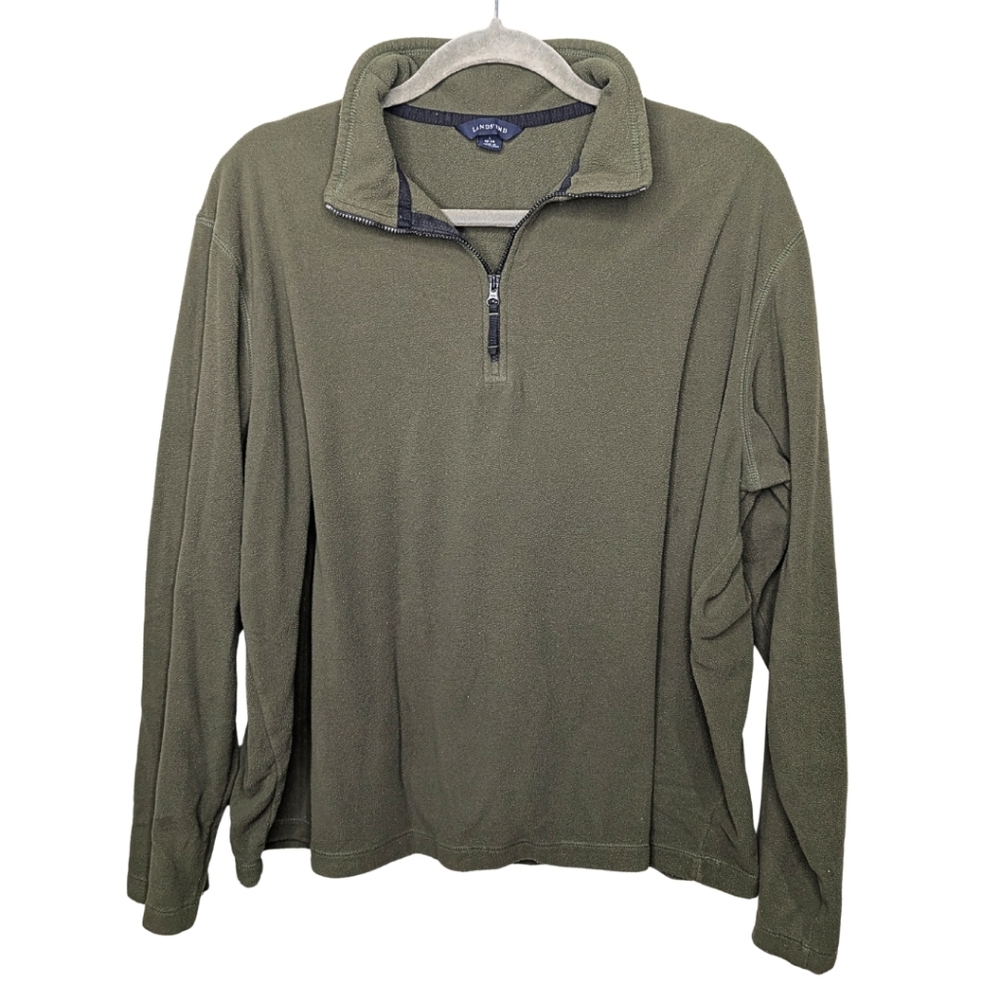 Lands' End Men's Large Olive Green Quarter Zip Fleece Pullover Lightweight